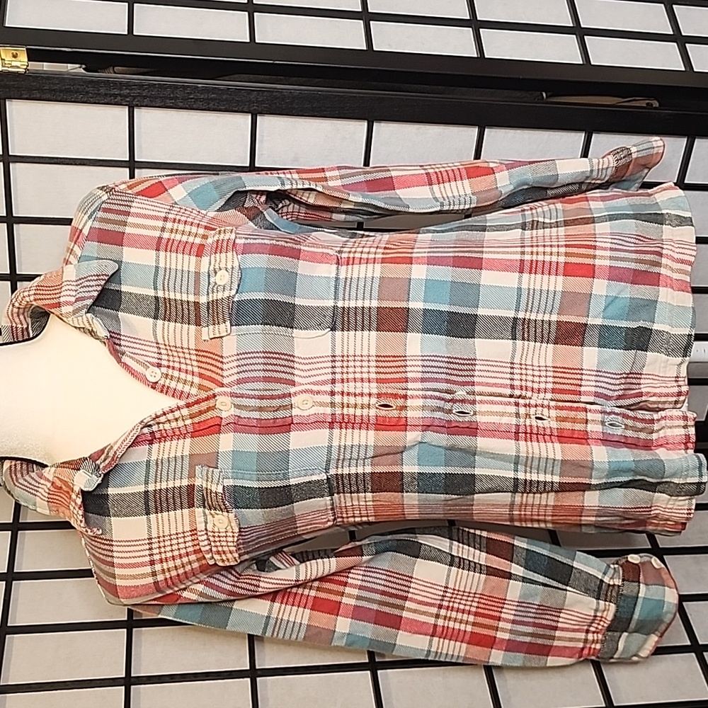 Patagonia womens Long-Sleeved Plaid Flannel Shirt Blue/Rust Plaid Size 2